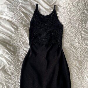 Black Beaded Column Holiday/Event Dress